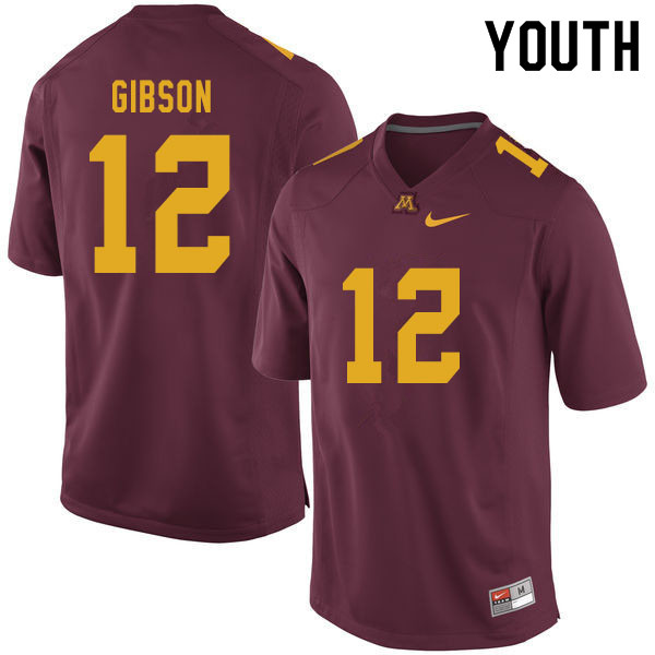 Youth #12 Erik Gibson Minnesota Golden Gophers College Football Jerseys Sale-Maroon